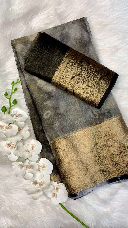 HOS Organza Saree with Shibori Hand Print & Matching Blouse - House Of ShiVisha