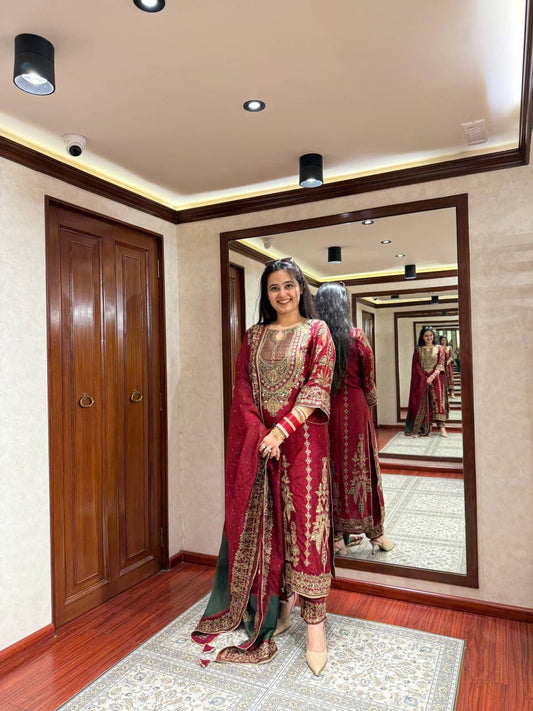 HOS Russian Silk Kurti Set with Aari & Hand Work - House Of ShiVisha