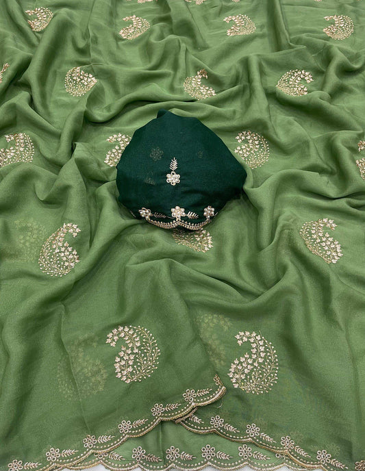 HOS Star Georgette Saree with Embroidery & Floral Blouse - House Of ShiVisha