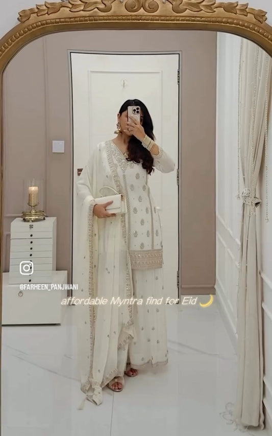 HOS WW-1170 Fox Georgette Sarara Set with Embroidery Work