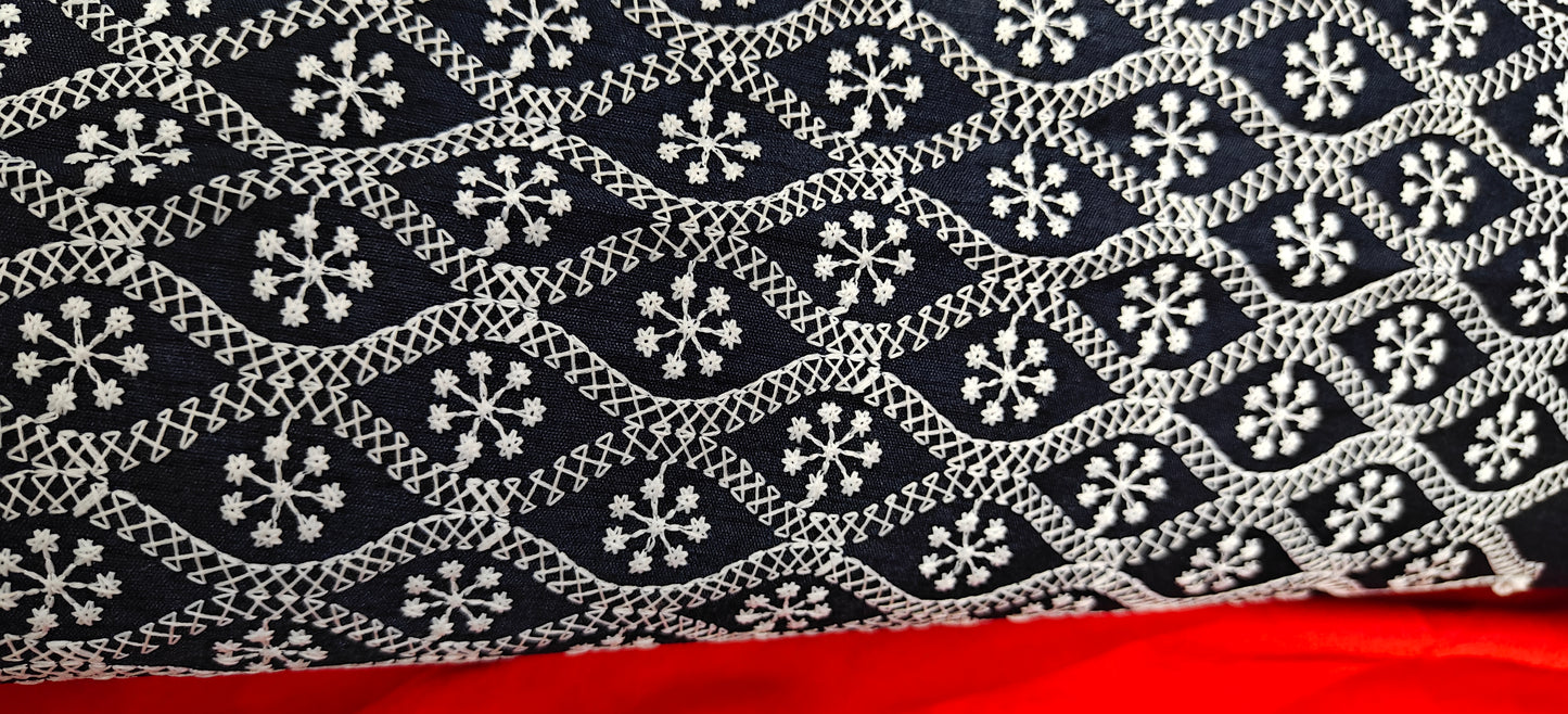 Navy Blue Chikankari Embroidered Cotton Fabric – Men’s Kurta Material (10 Meter Set)