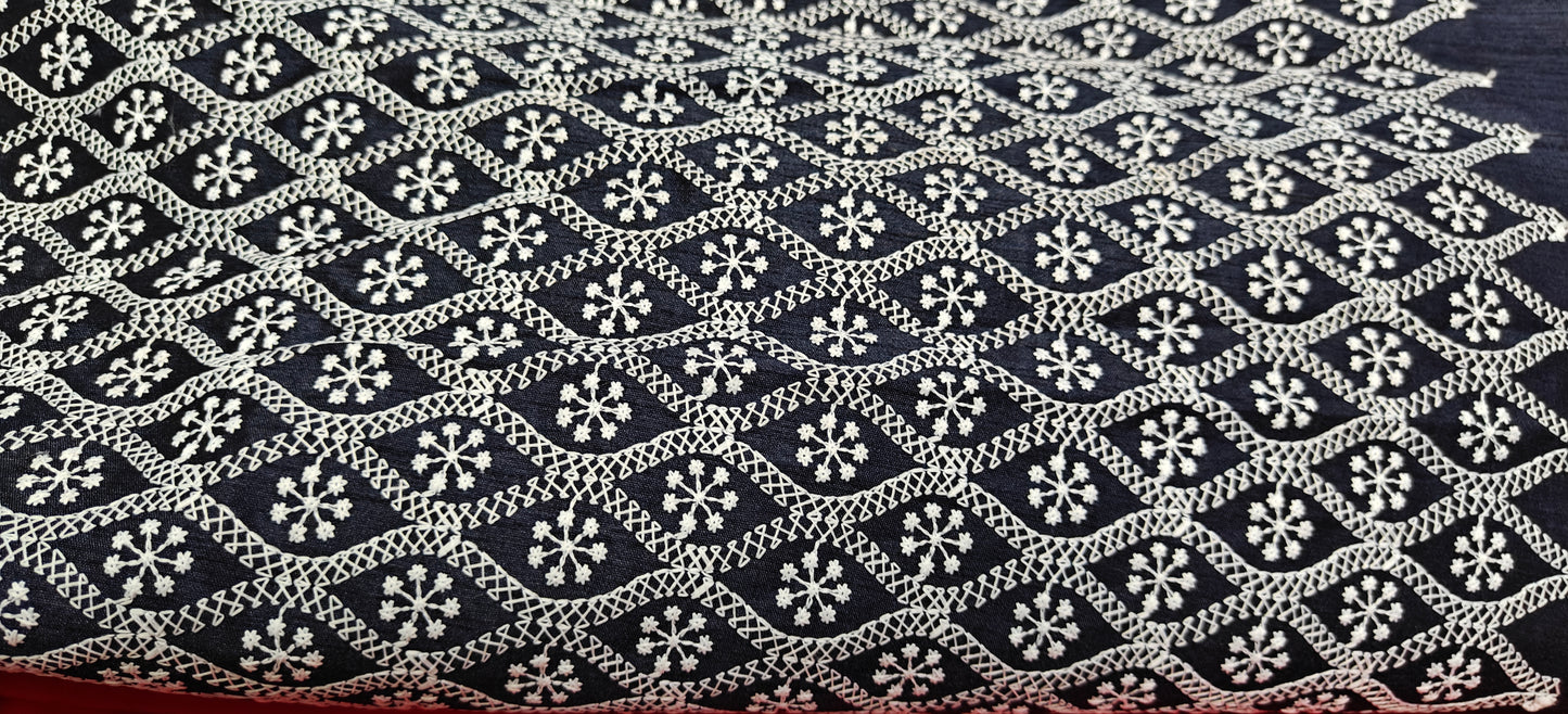 Navy Blue Chikankari Embroidered Cotton Fabric – Men’s Kurta Material (10 Meter Set)