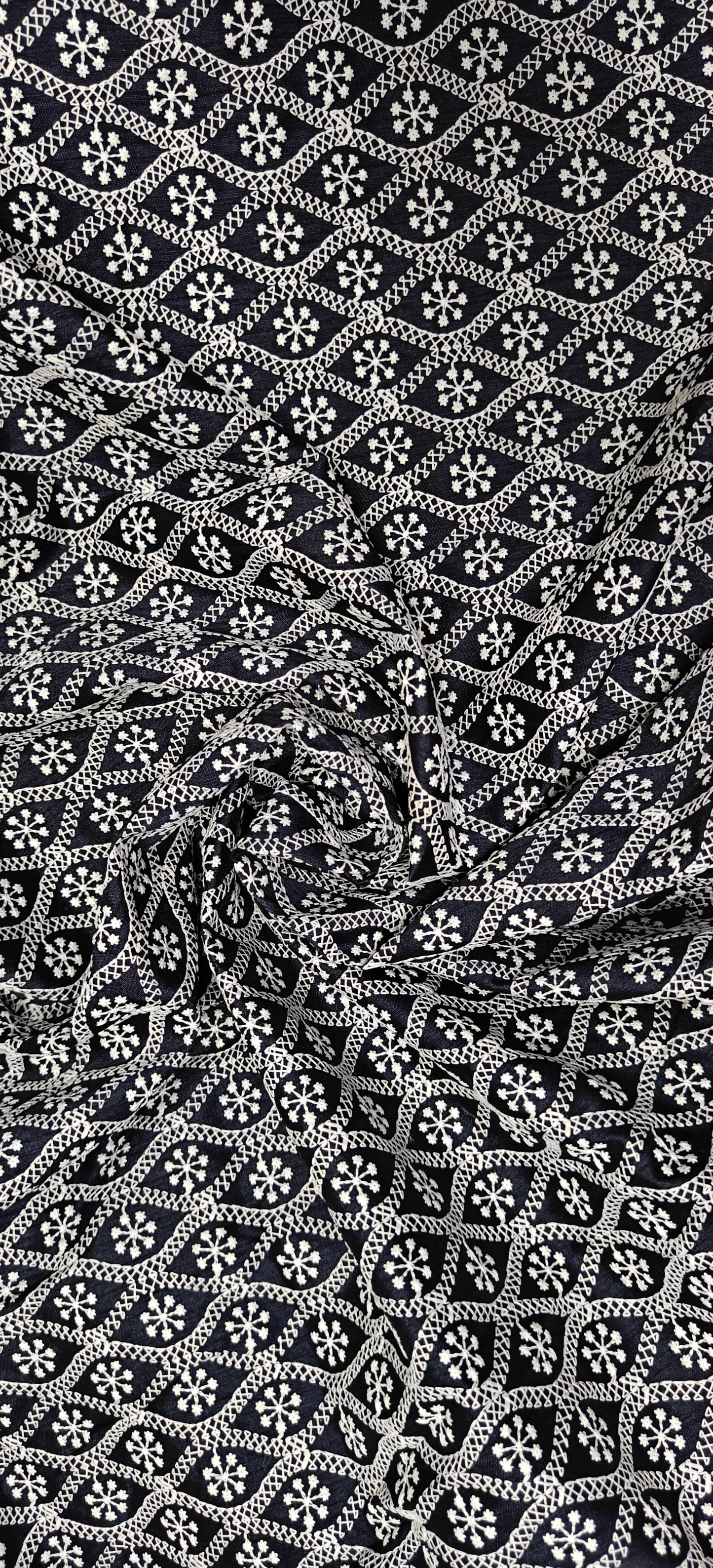 Navy Blue Chikankari Embroidered Cotton Fabric – Men’s Kurta Material (10 Meter Set)