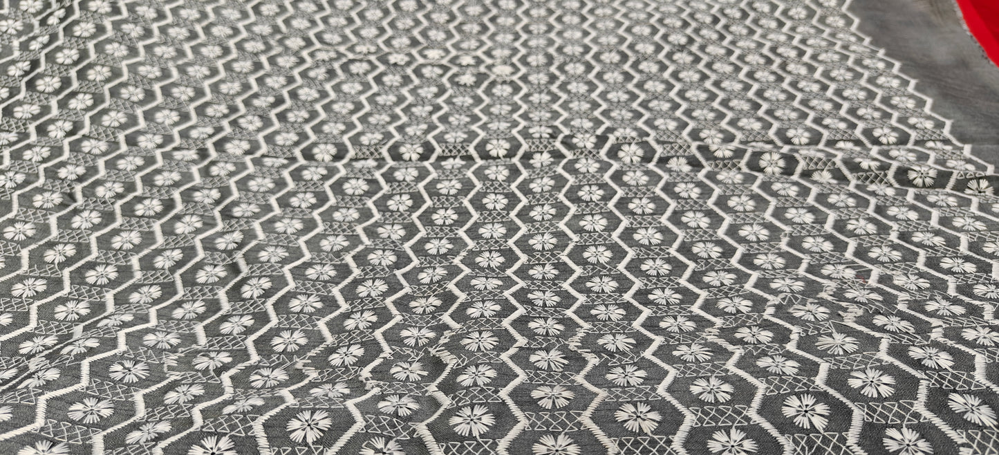 Dark Teal Embroidered Fabric – Premium Cotton Blend (10 Meter Set)
