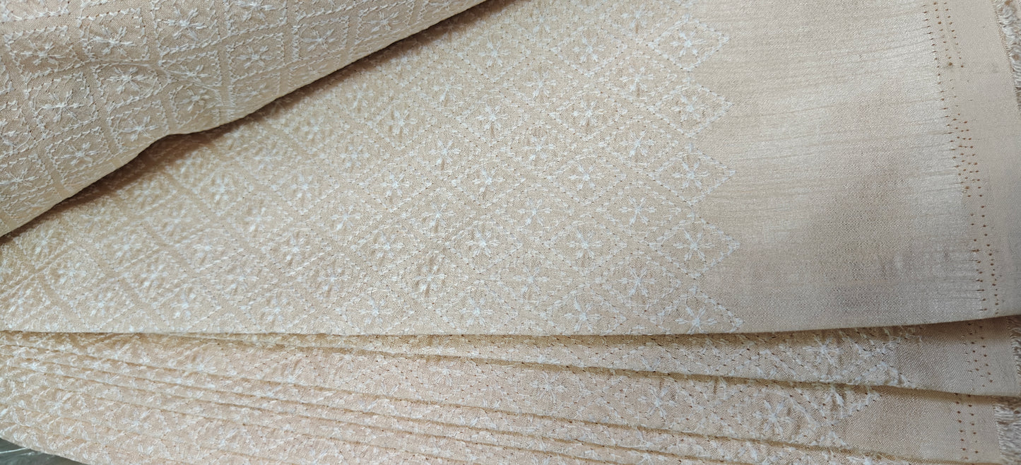 Premium Beige Chikankari Embroidered Fabric β Handcrafted Cotton Blend Material for Kurta, Saree & Ethnic Wear (10 Meter Set)