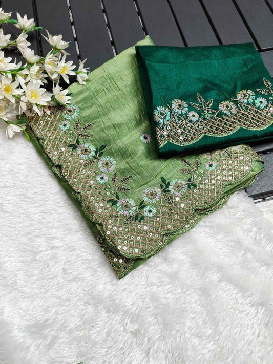 KK-0285 Gold Crush Silk Saree – C-Pallu Embroidery, Sequins & Zari Work with Mono Banglory Blouse | House of ShiVisha™