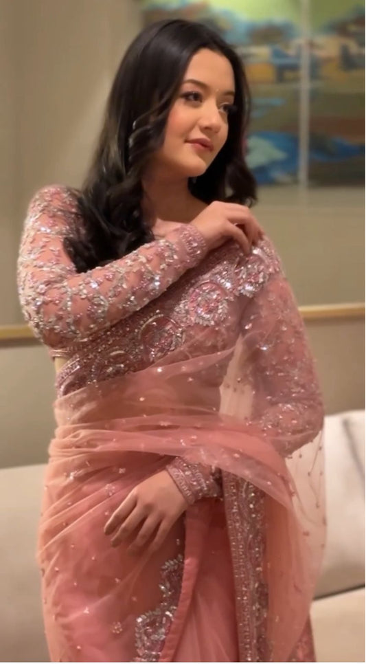 Premium Butterfly Net Saree – Embroidery, Sequins & Jari Work C-Pallu Design | House of ShiVisha™ | Code: ASN-85 - Image 1