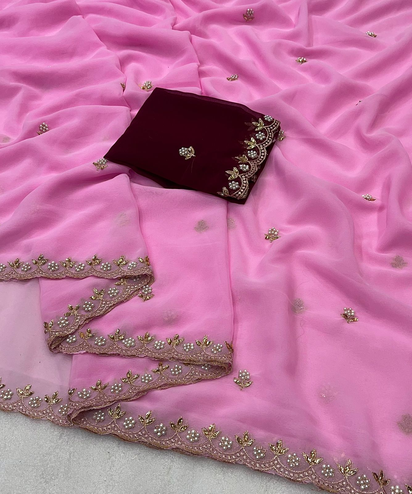 Premium Georgette Saree – Beaded & Embroidered Work with Matching Blouse Piece | House of ShiVisha™ | Code: HOS-SR003-KOTHARINX4