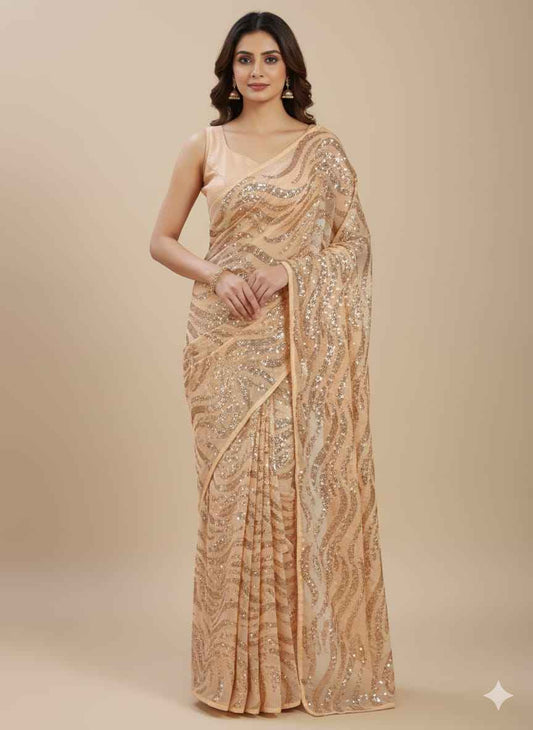 Premium Georgette Saree – Heavy Sequins Work with Bangalori Silk Blouse | House of ShiVisha™ ASN