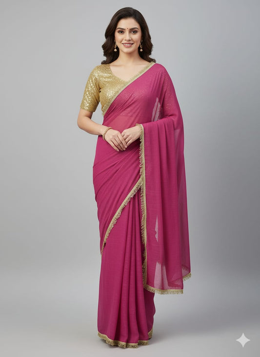 Premium Gold Crush Saree – Designer Lace & Heavy Sequins Work with Unstitched Blouse | House of ShiVisha™ | Code: ASN-89