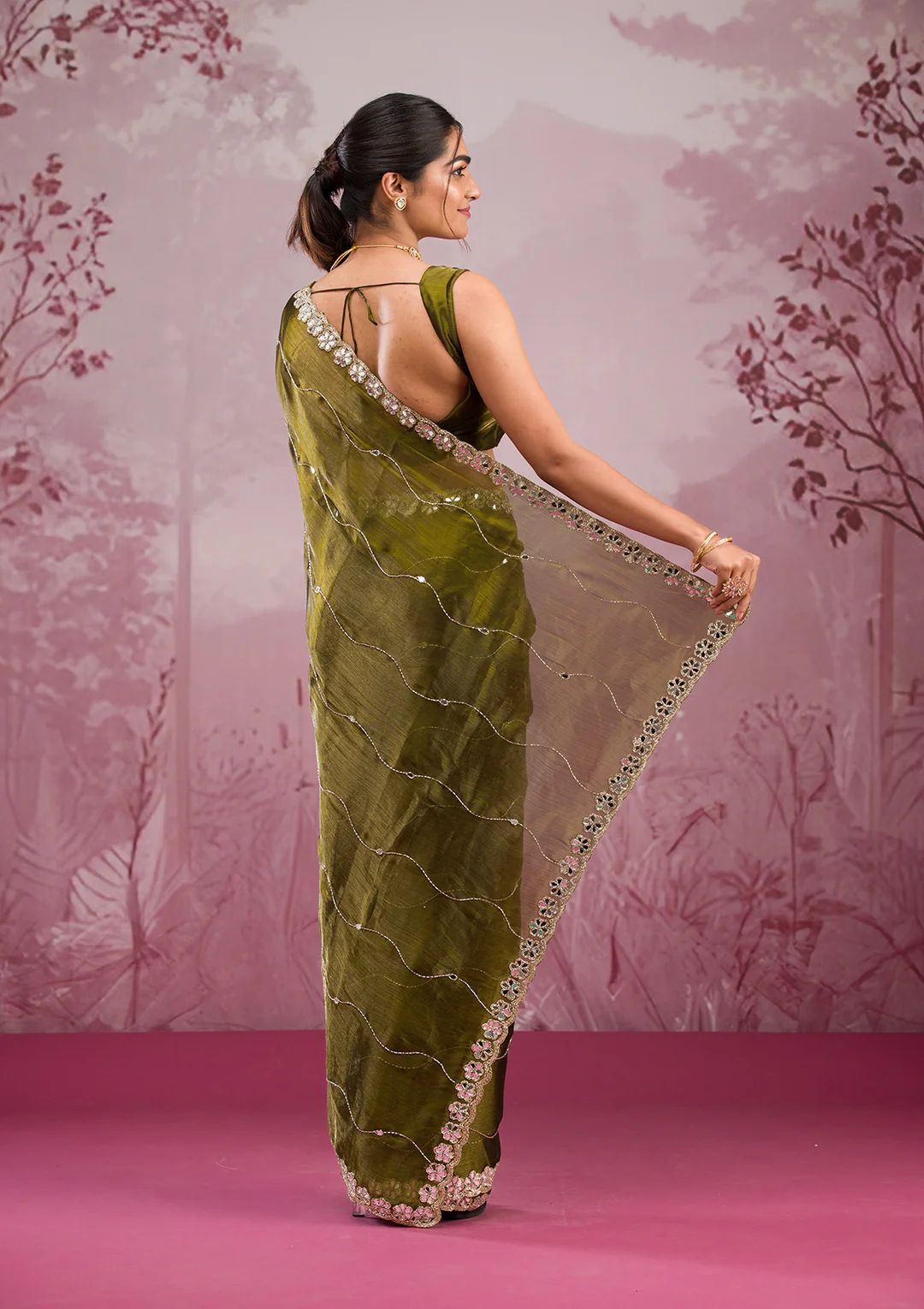 Premium Jimmy Chu Silk Saree – Real Mirror & Glitter Dori Work with Matching Blouse | House of ShiVisha™ | Code: ASN-70 - Ima