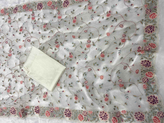 Premium Organza Silk Saree – Multi-Colour Thread Embroidery with Mono Bangalori Blouse | House of ShiVisha™ ASN