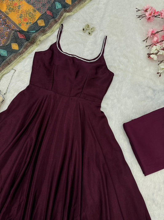 SCNX-1160 Pure Chinon Anarkali Suit – Elegant Flair with Digital Printed Cotton Dupatta & Buttercotton Bottom | House of ShiVisha™ | Modern Grace Edition