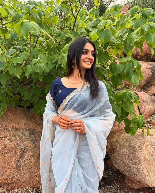 Pure Soft Twills Oranga Saree – All Over Handwork with Rangoli Satin Blouse | House of ShiVisha™ | Code: HOS-SR001-KOTHARINX4