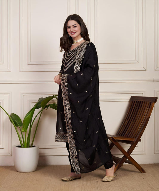 Rajhans Chanderi Silk Ready-to-Wear Party Suit – Glossy Finish with Elegant Silhouette House of ShiVisha™ Diwali Collection