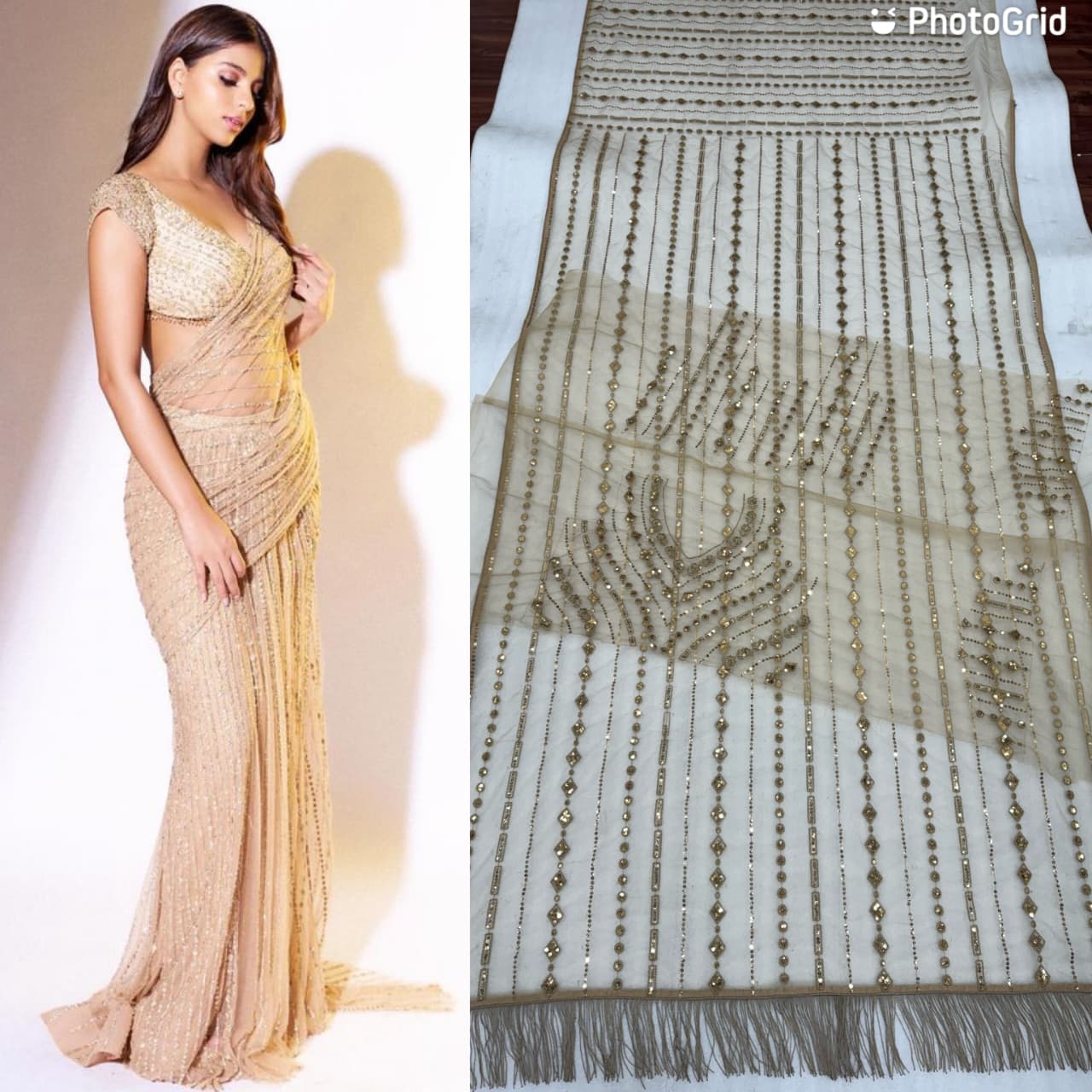 Suhana Khan Bollywood Blockbuster Saree – Heavy Mono Net with 5MM Multy & Sequins Embroidery | House of ShiVisha™ | Code: DF