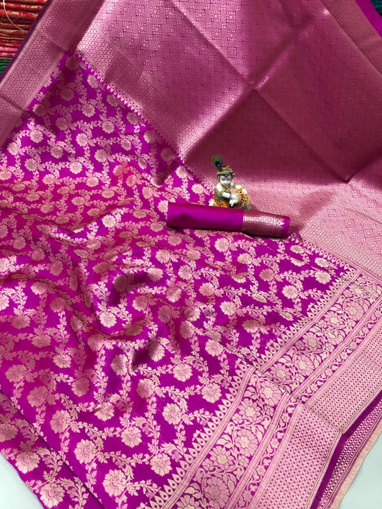 SOFT BANARASI COTTON SILK SAREE WITH WEAVING FULL BODY GOLD JARI SAREE AND RICH PALLU WITH JARI WEAVING