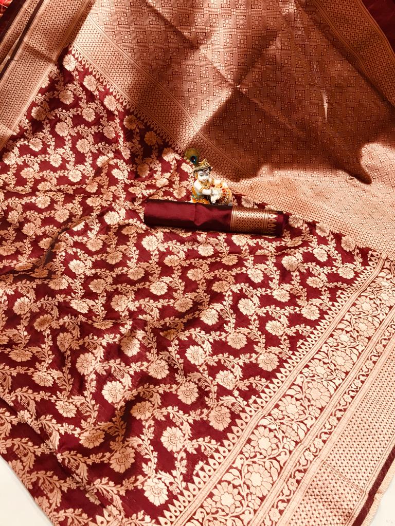 SOFT BANARASI COTTON SILK SAREE WITH WEAVING FULL BODY GOLD JARI SAREE AND RICH PALLU WITH JARI WEAVING