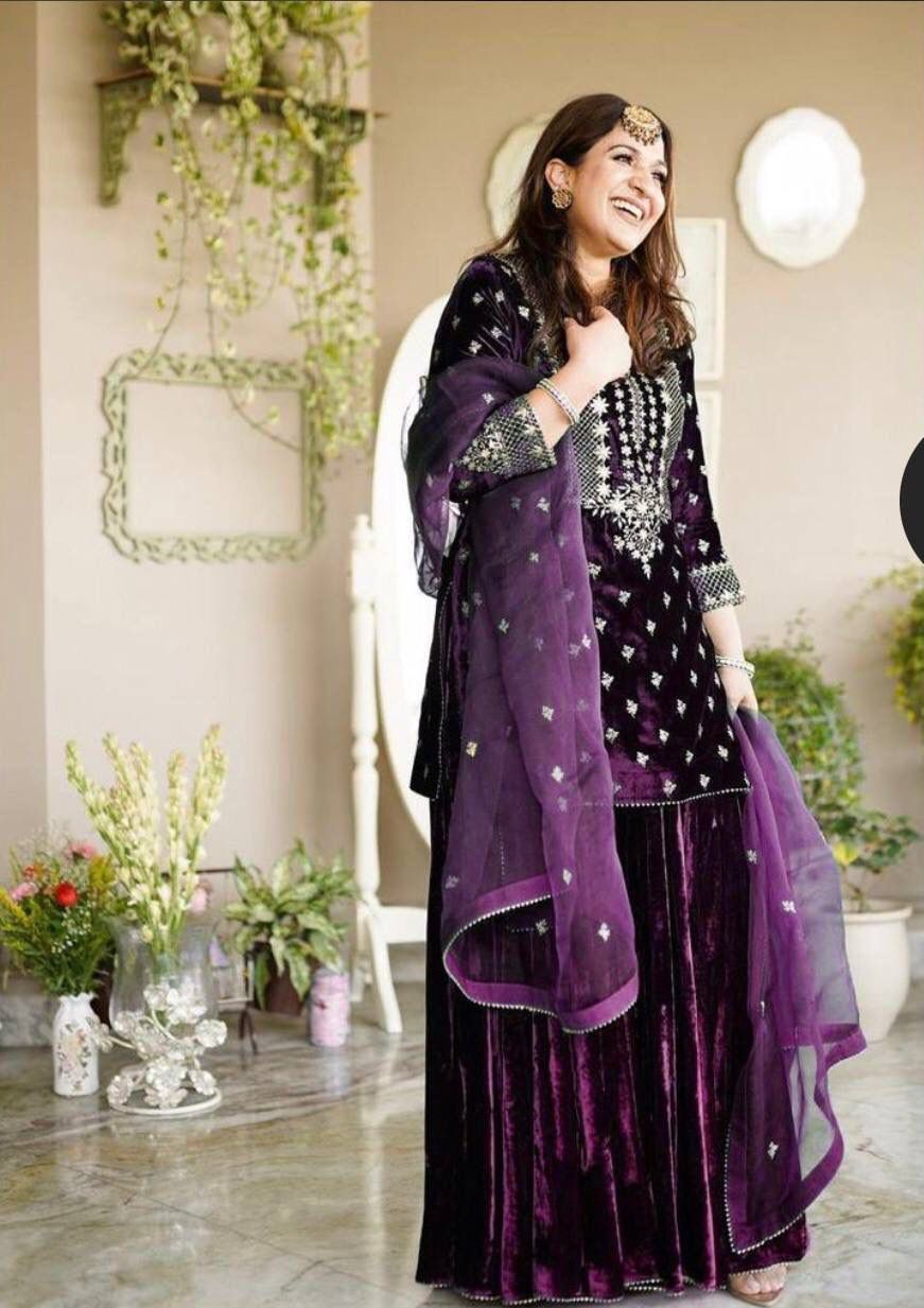 9 Thousand Viscos Velvet With * Embroidery &;Work* With Full Sleeve*With Piping less; suit