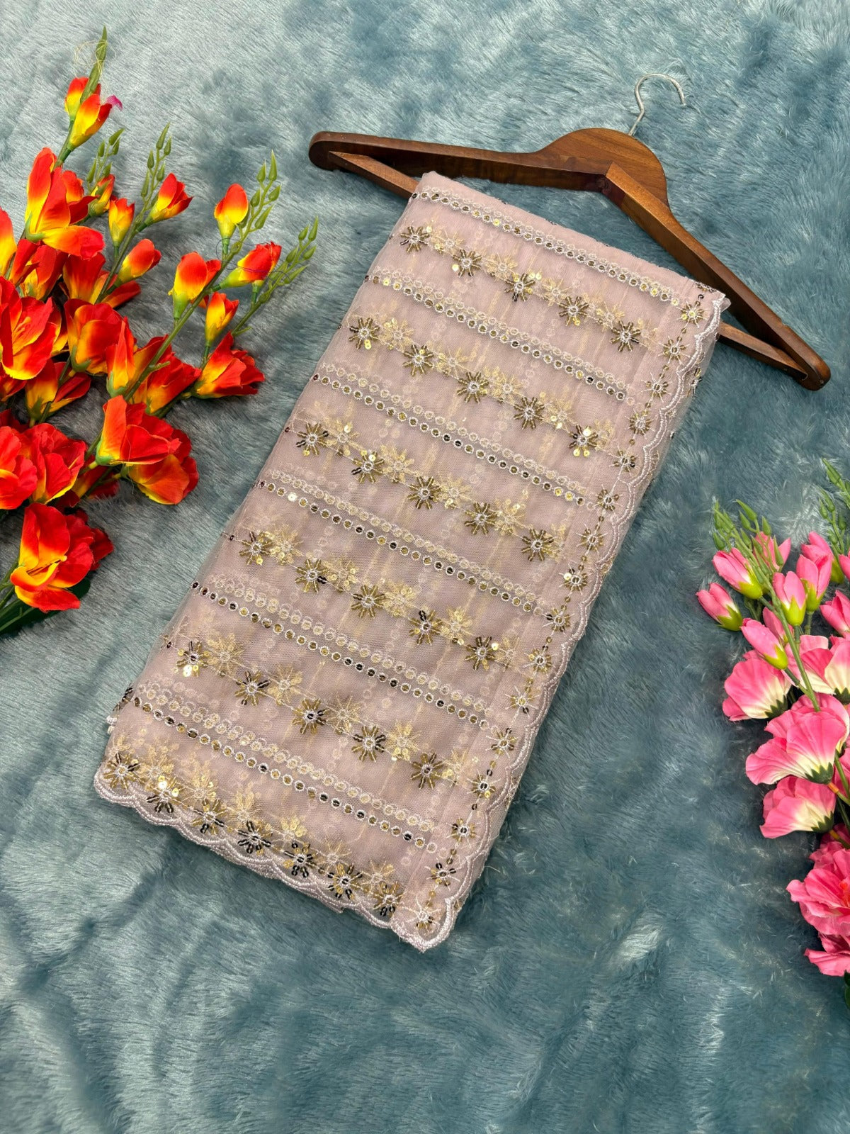 Premium Butterfly Net Embellished With Beautiful Sequins Work Saree