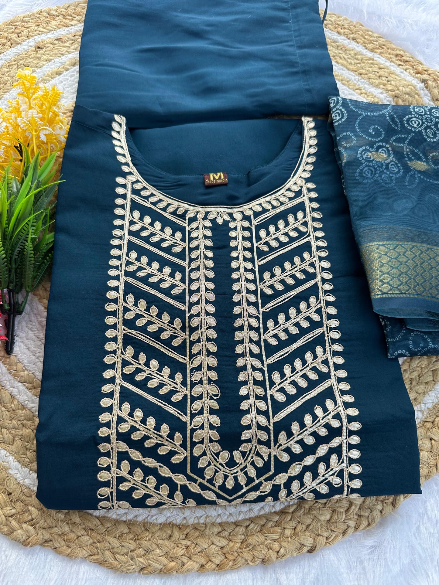 Super Hit Kurti Set β Roman Silk with Gota Patti Work & Chanderi Digital Print Dupatta