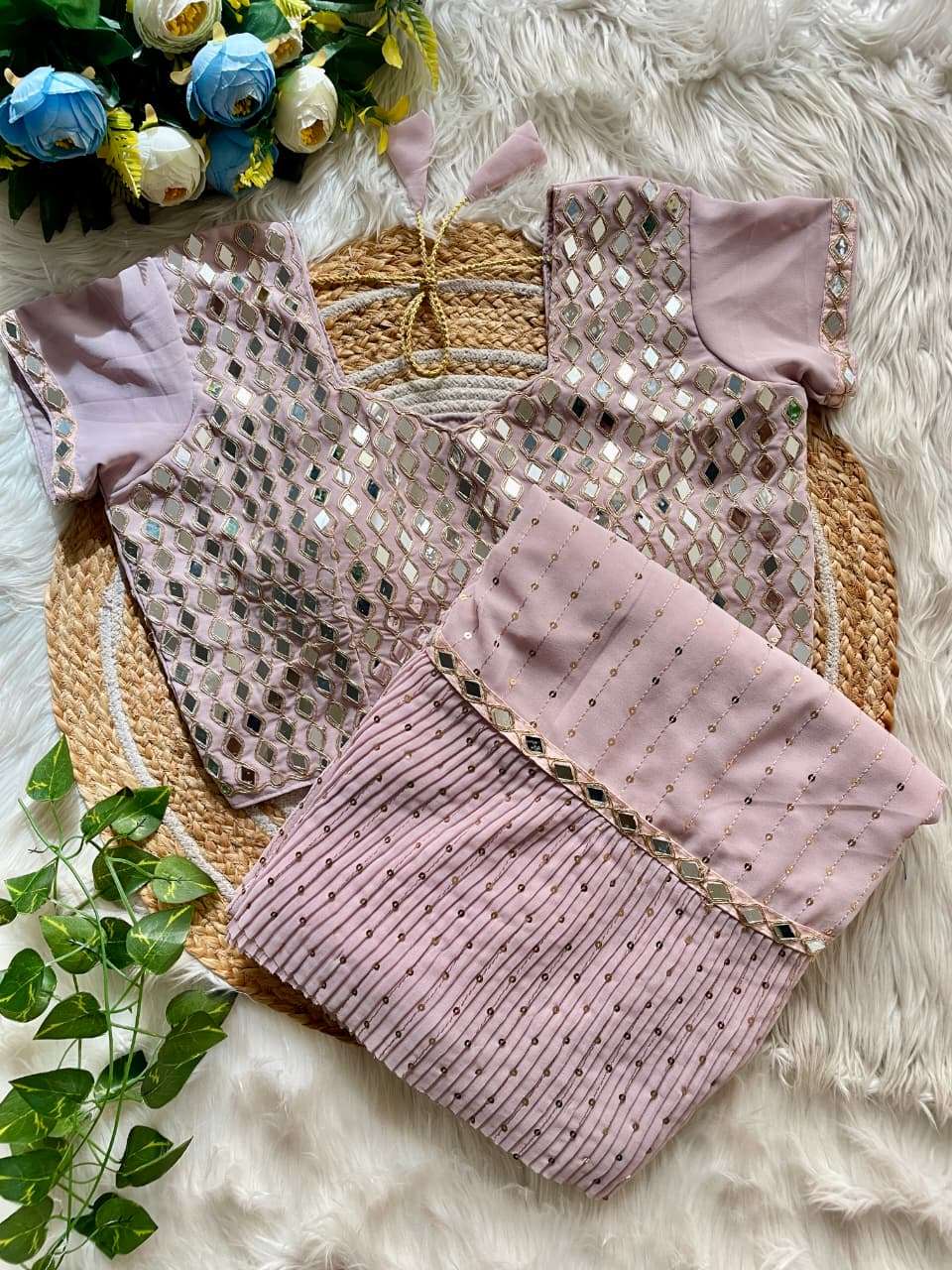 HOS 3455 Sequins Crush Pleated Saree with Mirror Work - House Of ShiVisha