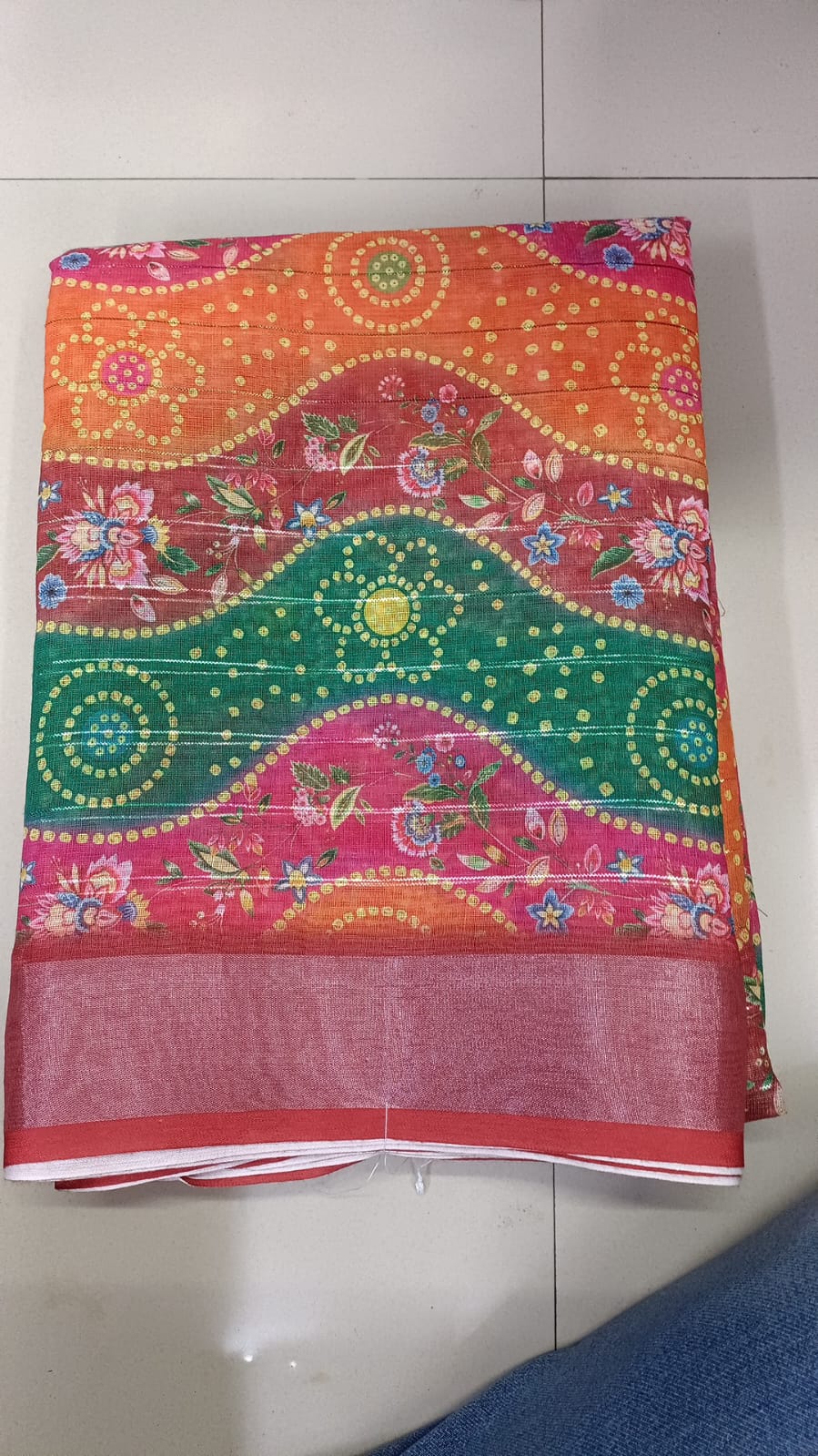 Handloom Recozari Silk Saree – Ruby Red, Silver Zari Border (Design 013)