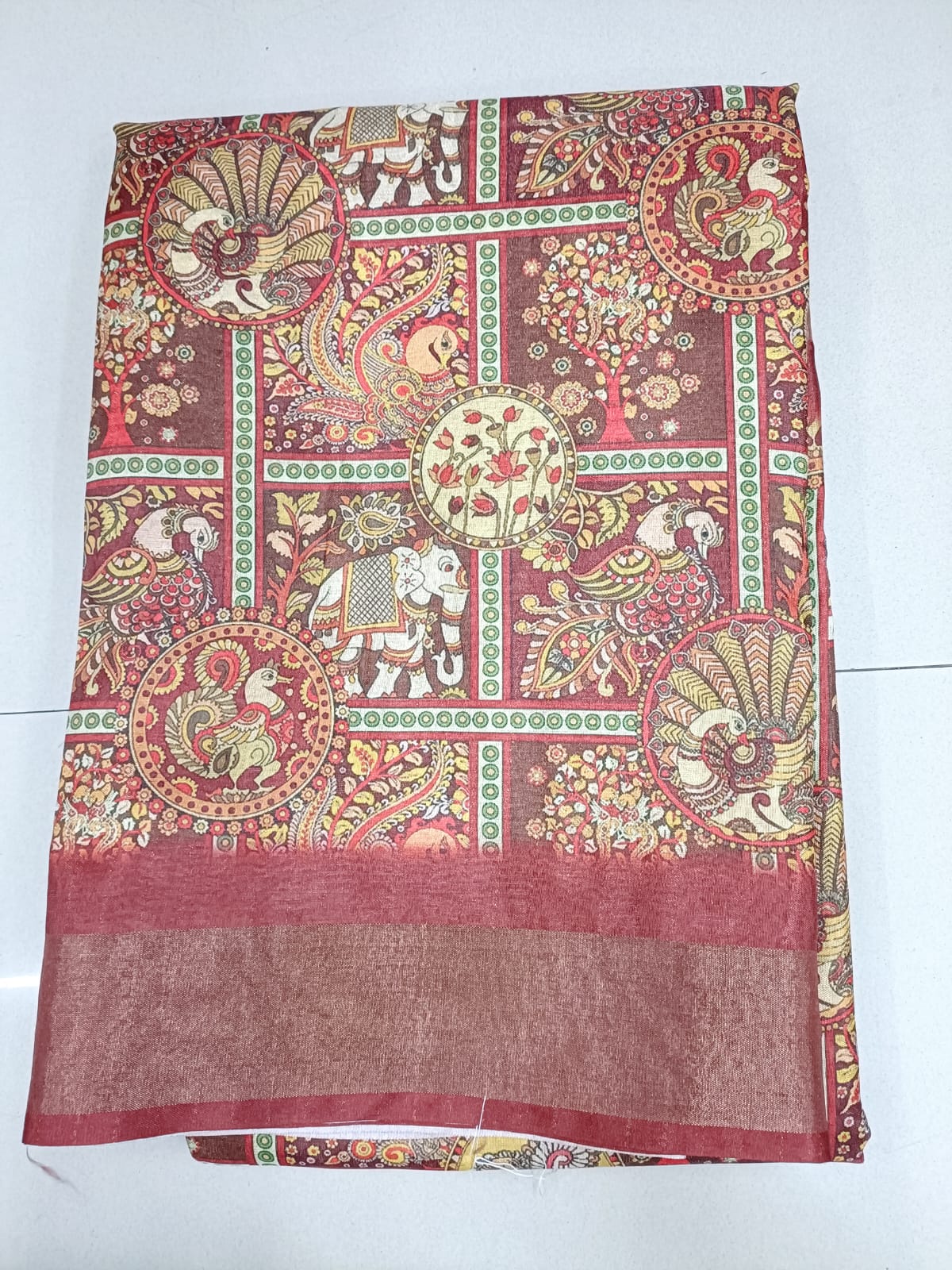 Handloom Recozari Silk Saree – Ruby Red, Silver Zari Border (Design 085)