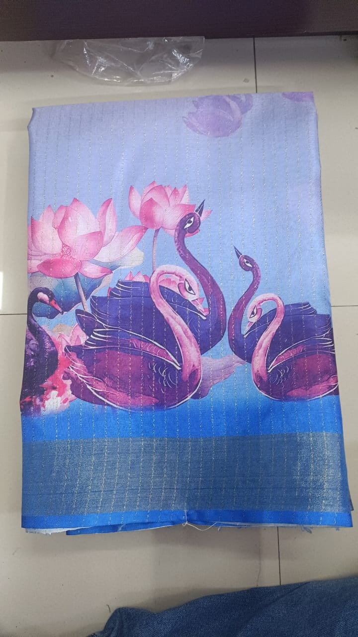 Handloom Recozari Silk Saree – Indigo with Silver Grey accents, Silver Zari Border (Design 210)