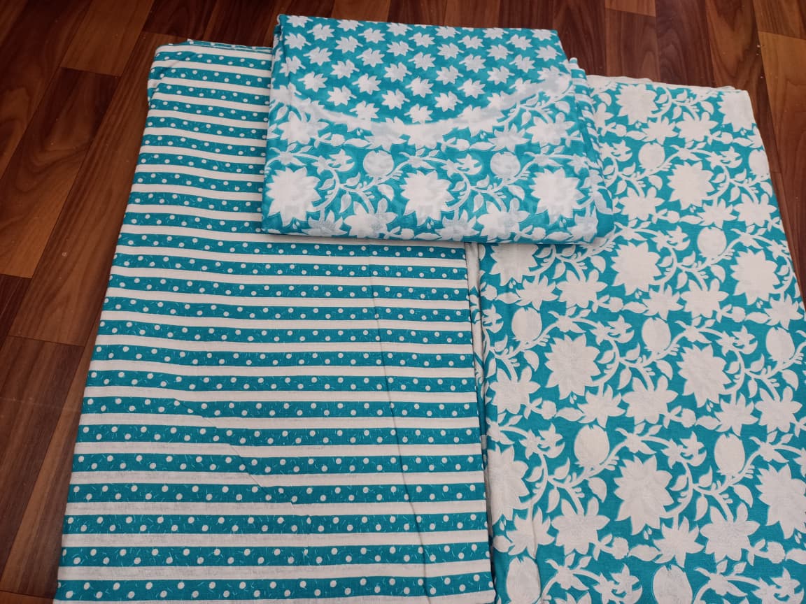 Jaipuri Cotton Block Print 60 40 Fabric Set - Design 160