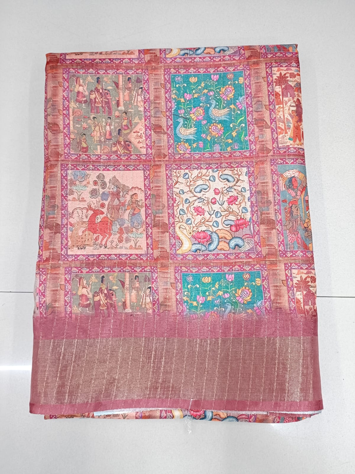 Handloom Recozari Silk Saree – Silver Grey with Crimson Red accents, Silver Zari Border (Design 136)