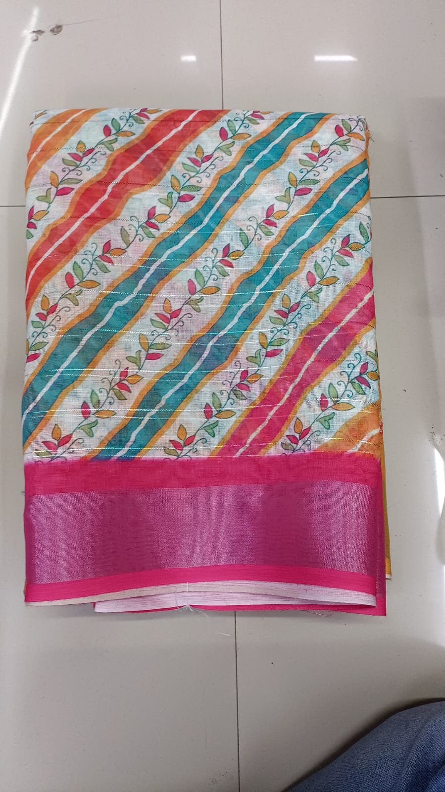 Handloom Recozari Silk Saree – Ruby Red with Silver Grey accents, Silver Zari Border (Design 193)