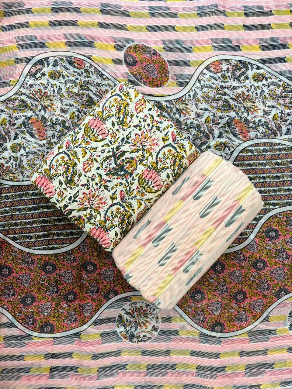 Jaipuri Cotton Block Print 60 40 Fabric Set - Design 157