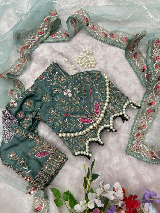 HOS ASN-60 Designer Net Saree – Embroidery, Dori, Sequins & Hand Diamond Work Border - House Of ShiVisha