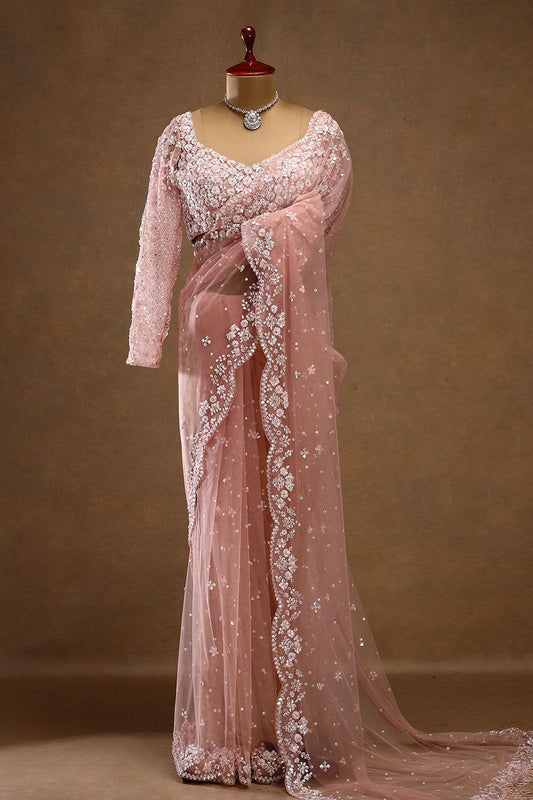 HOS ASN-88 Soft Net Saree – Premium Butterfly Net with Thread & Sequins Work - House Of ShiVisha