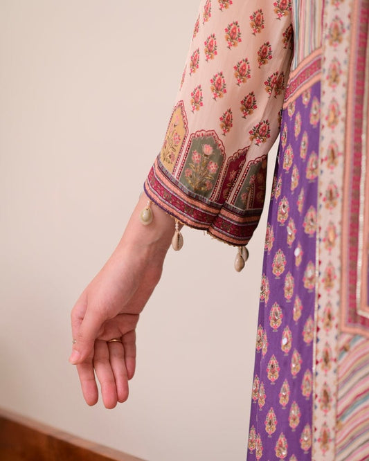 HOS Jasood Anarkali Set – Pure Chinon Kurti with Plazo, Chiffon Dupatta & Moti Mala (2 Color Kodi) - House Of ShiVisha