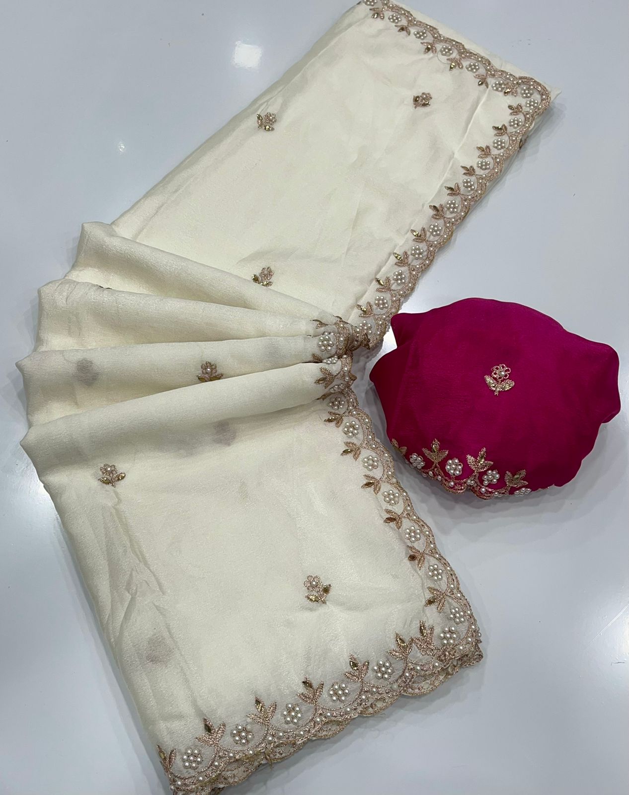 HOS Pure Chinon Saree β All Over Handwork with Rangoli Satin Blouse - House Of ShiVisha