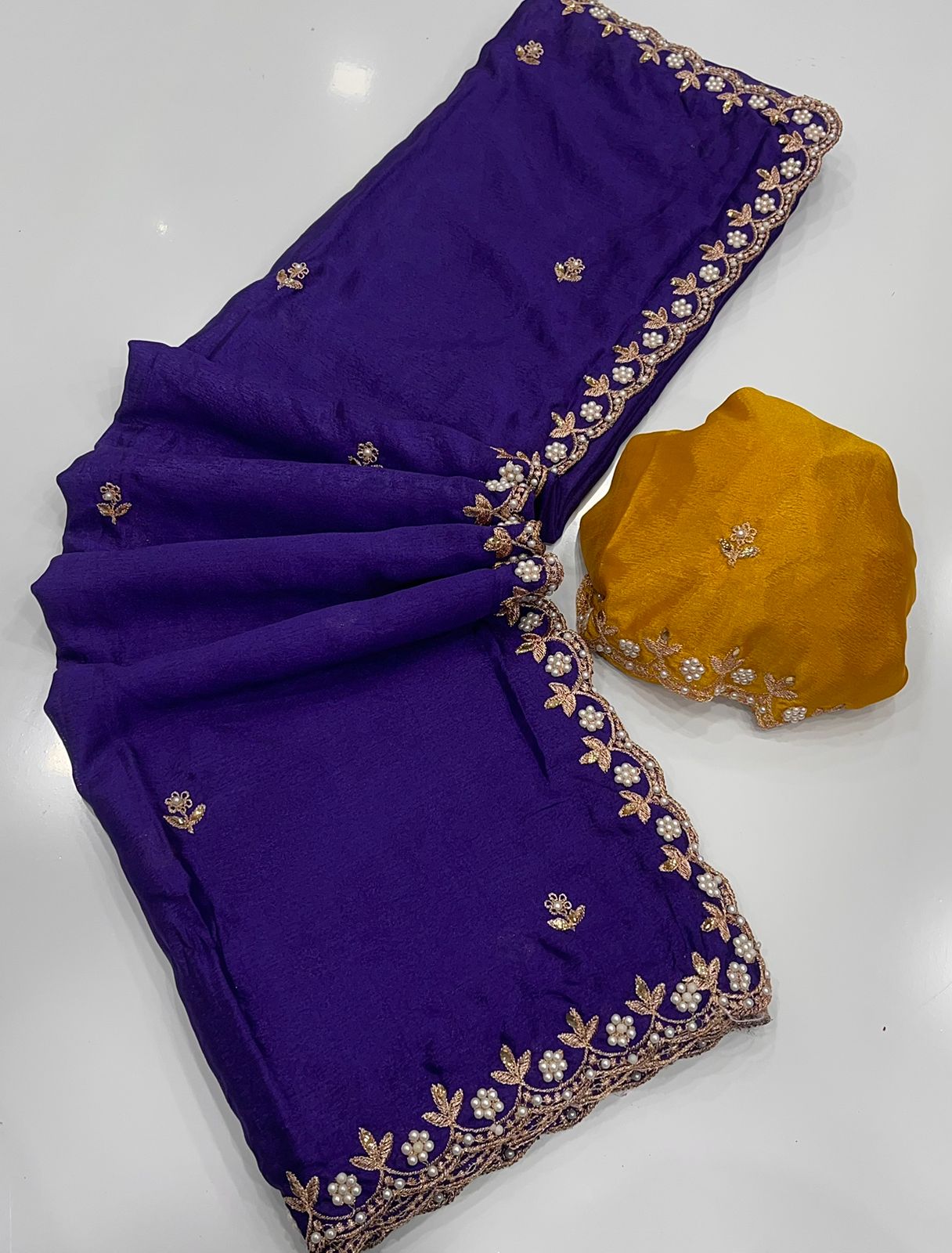 HOS Pure Chinon Saree β All Over Handwork with Rangoli Satin Blouse - House Of ShiVisha