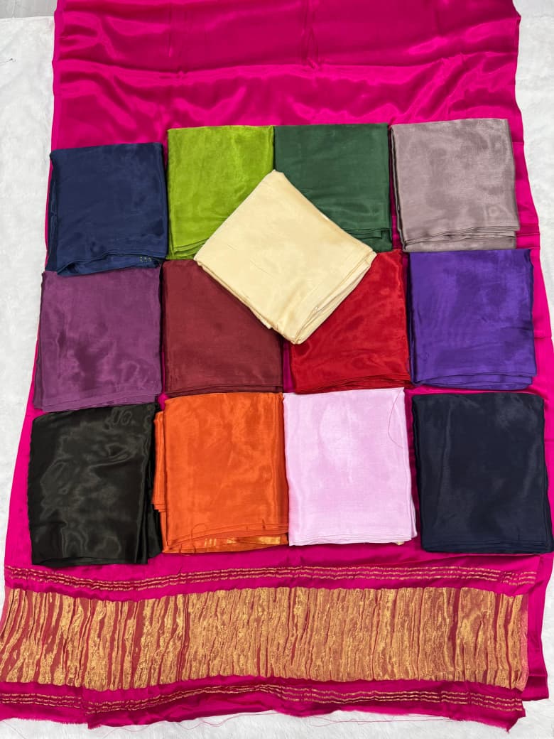 HOS Pure Gaji Silk Saree β Plain Saree with Original Lagdi Patta Pallu & Running Blouse - House Of ShiVisha