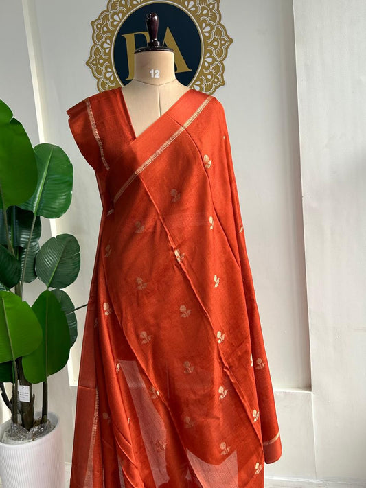 HOS Viscose Khadi Silk Saree – Jacquard Leaf Design with Satin Border & Running Blouse - House Of ShiVisha