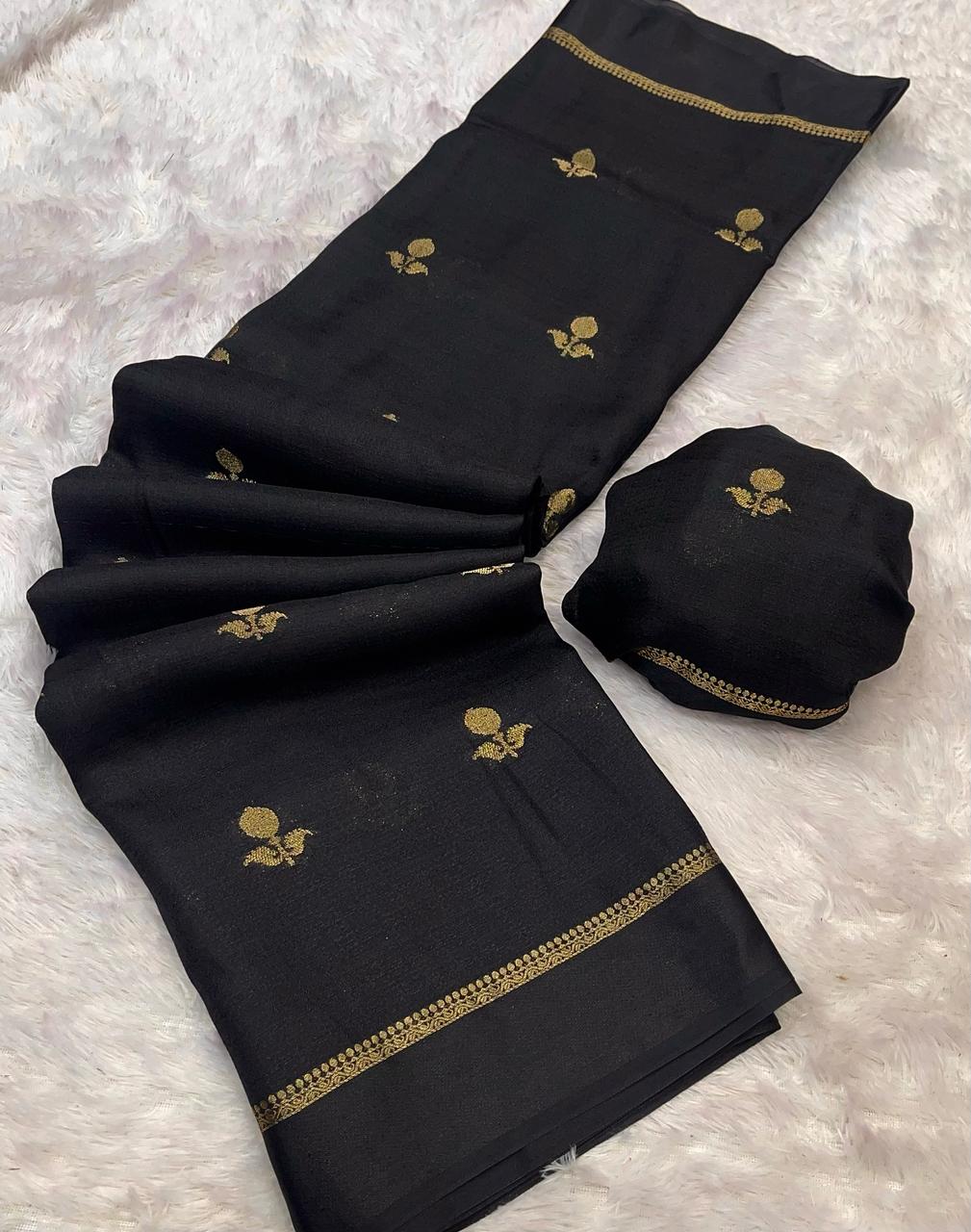 HOS Viscose Khadi Silk Saree β Jacquard Leaf Design with Satin Border & Running Blouse - House Of ShiVisha