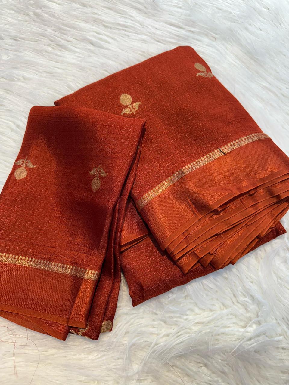 HOS Viscose Khadi Silk Saree β Jacquard Leaf Design with Satin Border & Running Blouse - House Of ShiVisha