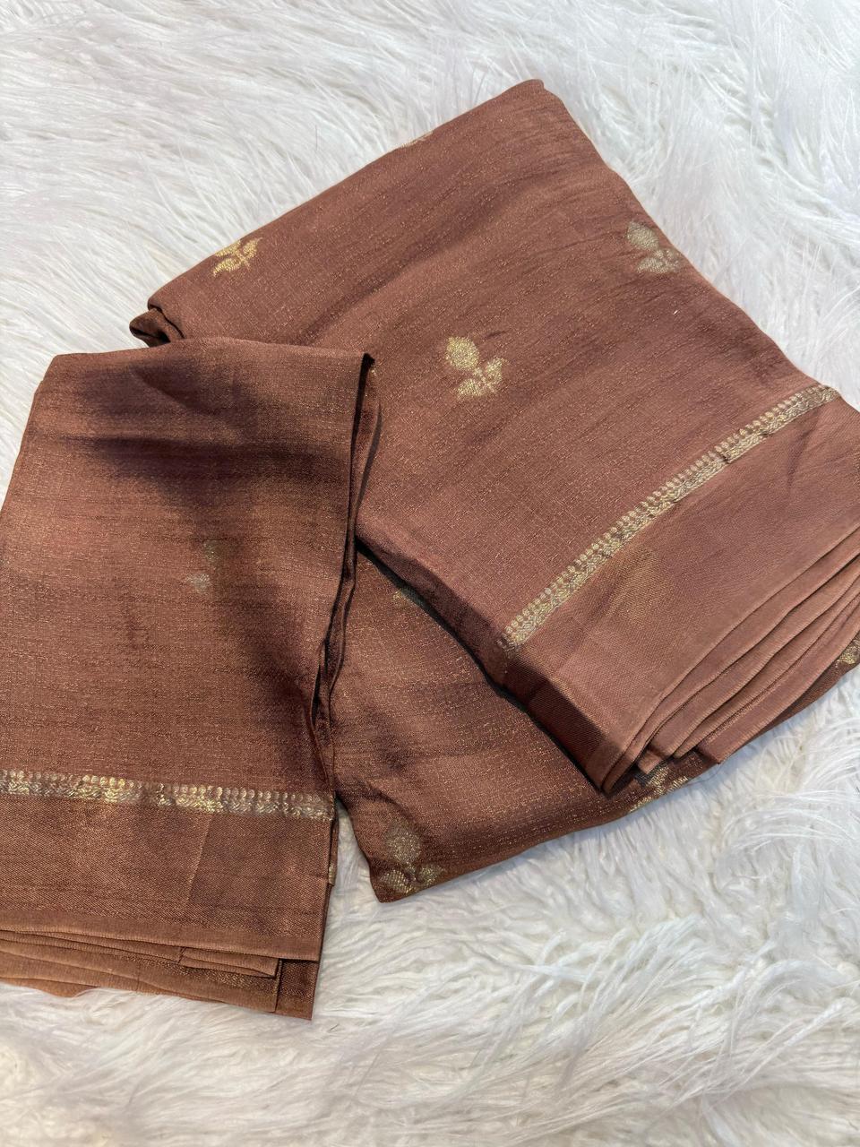 HOS Viscose Khadi Silk Saree β Jacquard Leaf Design with Satin Border & Running Blouse - House Of ShiVisha