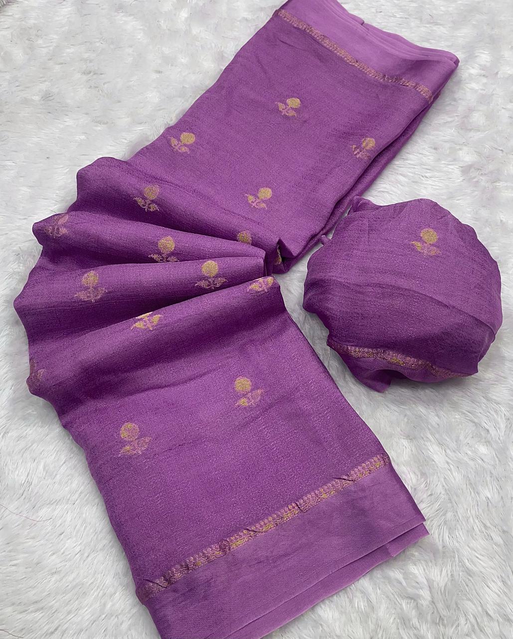 HOS Viscose Khadi Silk Saree β Jacquard Leaf Design with Satin Border & Running Blouse - House Of ShiVisha