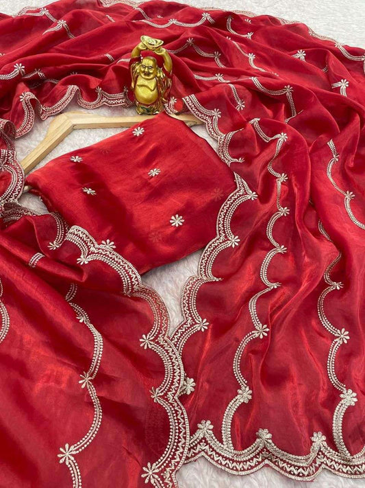 HOS KK-0288 Jimmy Choo Silk Saree with Embroidery & Zari Work - House Of ShiVisha