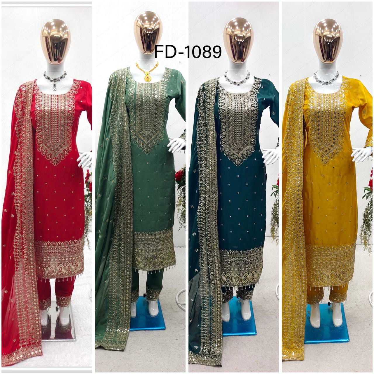 FD-1089 Pure Chinon Silk Top Pant Dupatta Set – Heavy 5mm Sequin & Moti Lace Embroidery Work | House of ShiVisha™ | Ready-to-Wear Luxe Edition