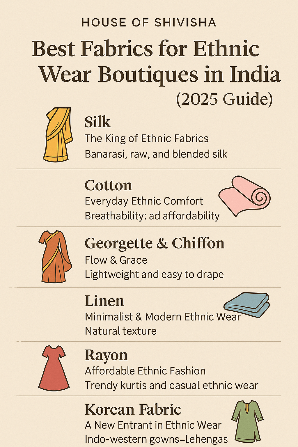 Best Fabrics for Ethnic Wear Boutiques in India (2025 Guide) - House Of ShiVisha