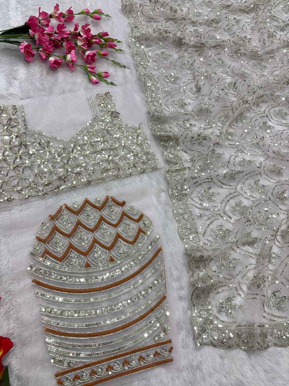 ASN-81 Butterfly Net Saree – Embroidery, Jati & Sequins Work with Designer Unstitched Blouse | House of ShiVisha™