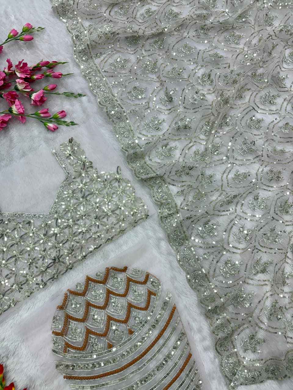 ASN-81 Butterfly Net Saree – Embroidery, Jati & Sequins Work with Designer Unstitched Blouse | House of ShiVisha™