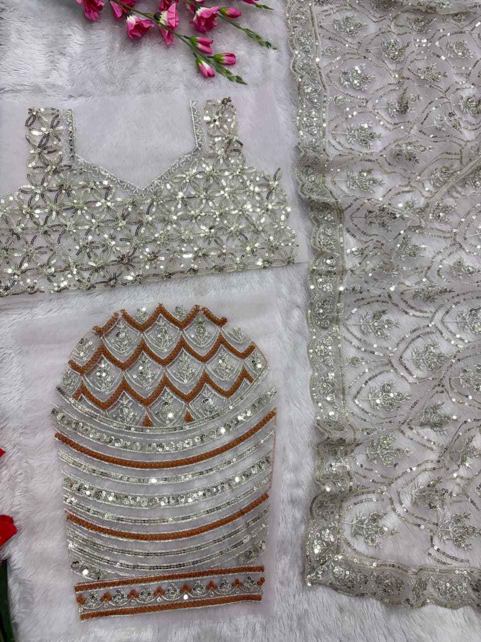 ASN-81 Butterfly Net Saree – Embroidery, Jati & Sequins Work with Designer Unstitched Blouse | House of ShiVisha™